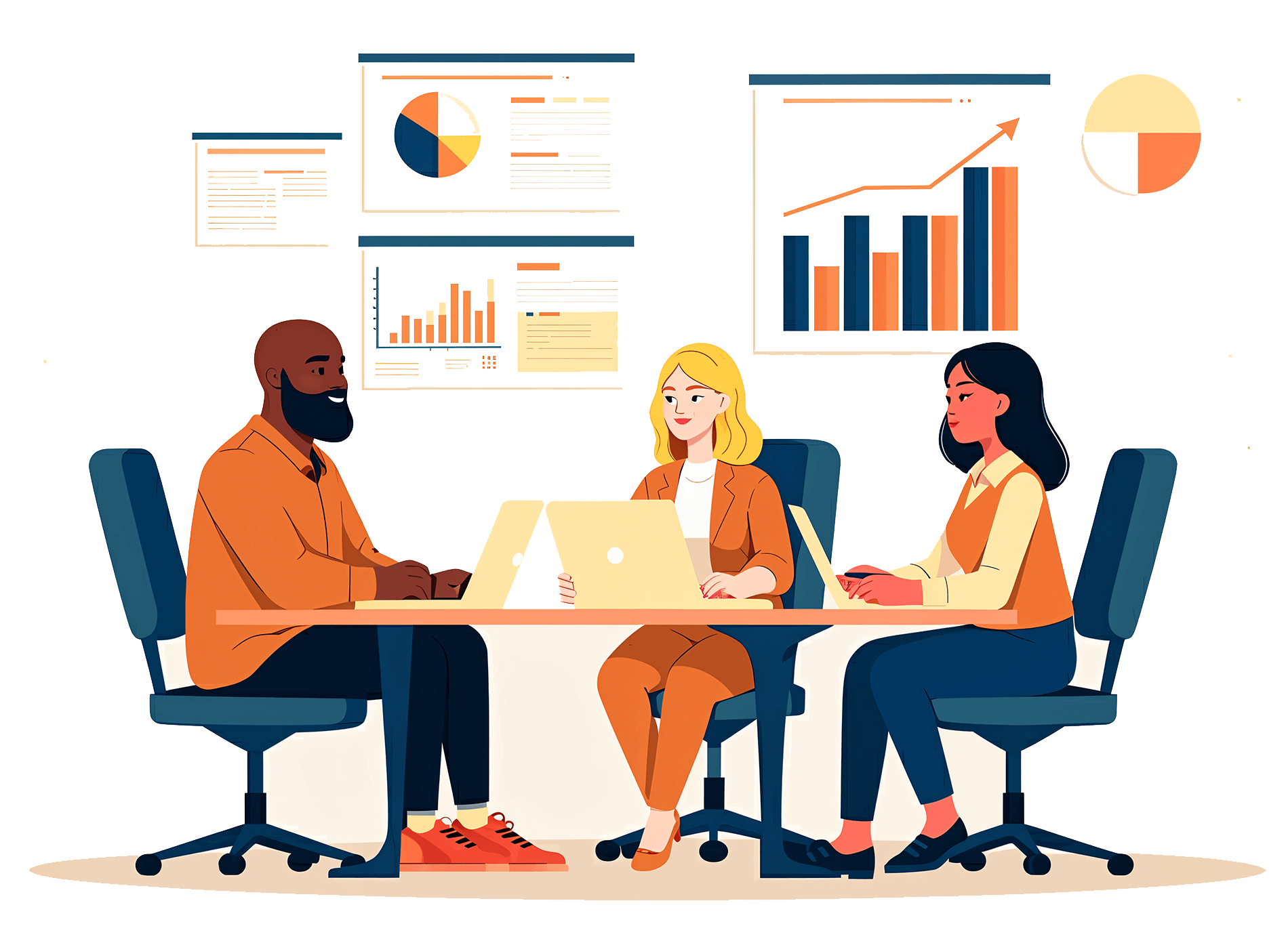 A team of tech works at a conference table having a lively discussion about data.